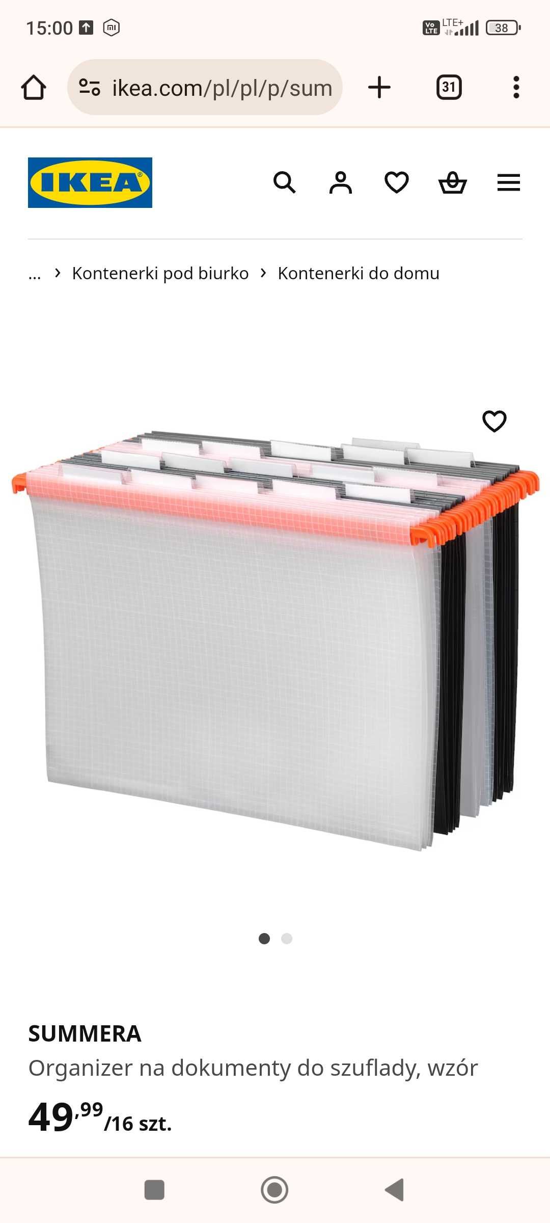 Oddam segregator do szuflady do biurka Ikea