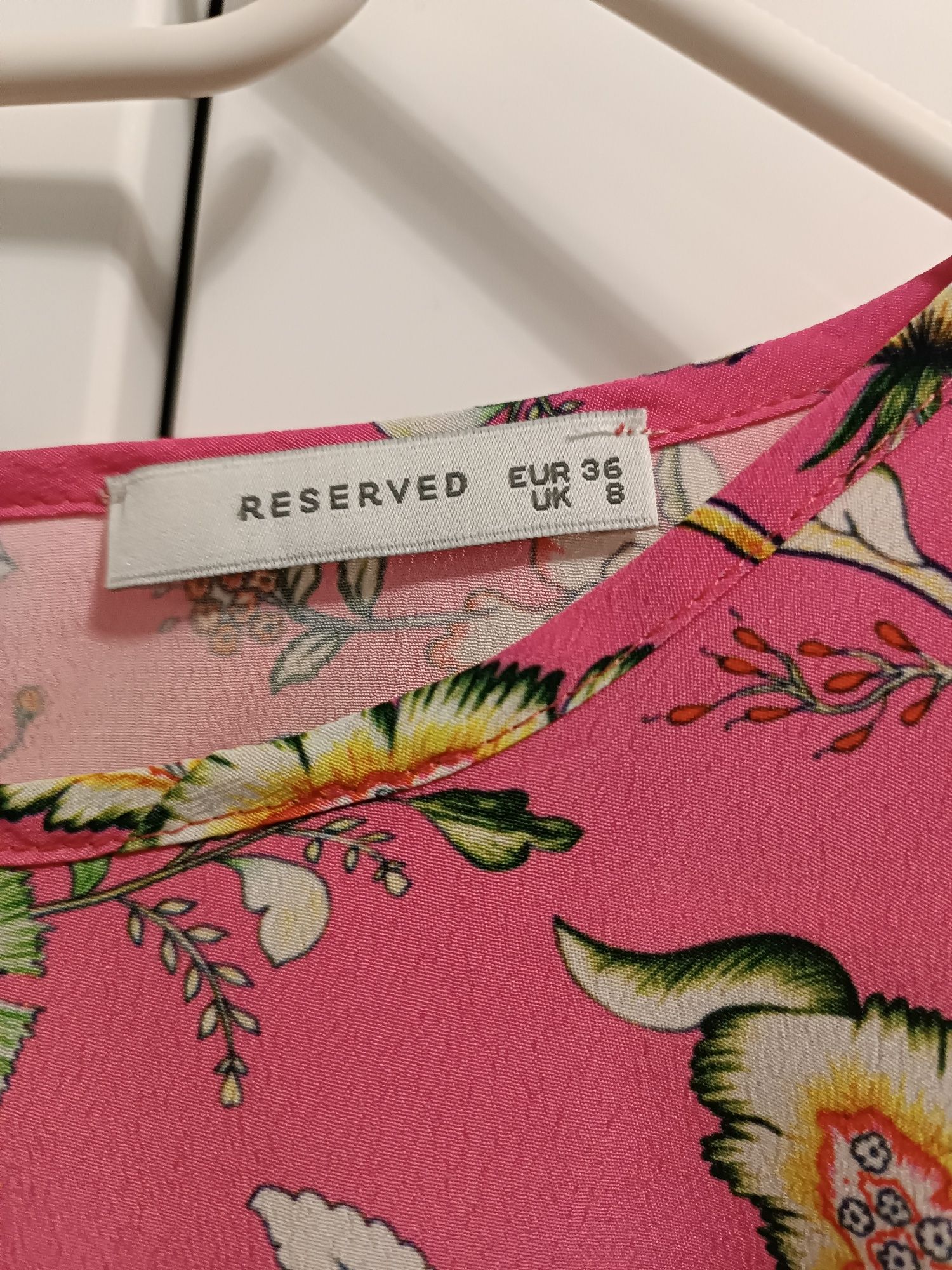 Bluzka na długi rękaw Reserved różowa w kwiaty 36 S elegancka