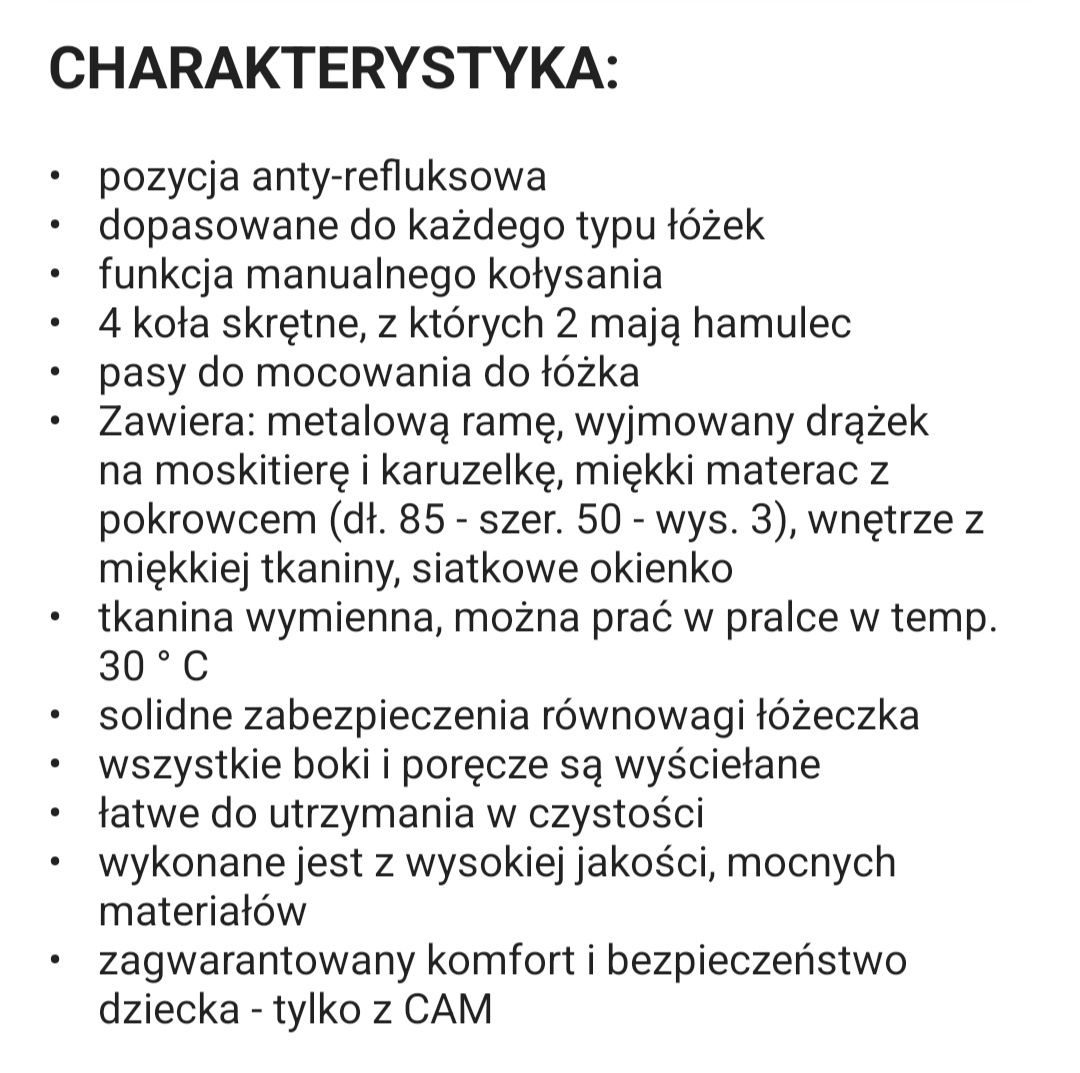 Łóżeczko dostawne, dostawka, CAM Cullami