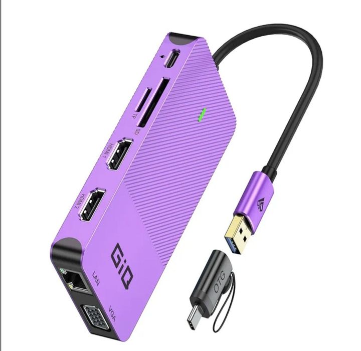 GIQ Док-станція хаб USB Концентратор  USB C 2 HDMI 1 VGA