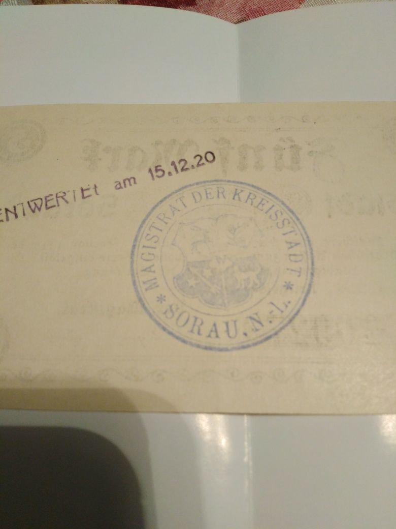 Banknot zastępczy miasta Sorau  1918