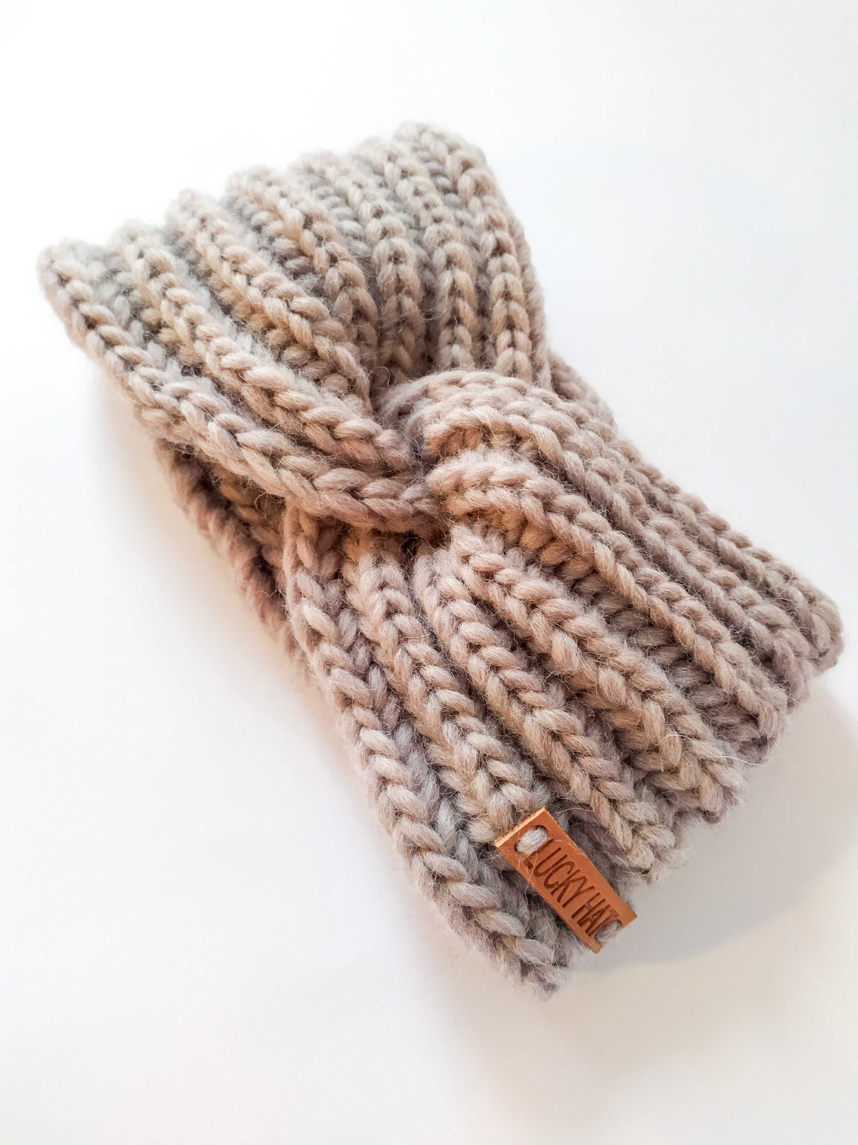 Szeroka opaska turban jasny beż ręcznie robiona