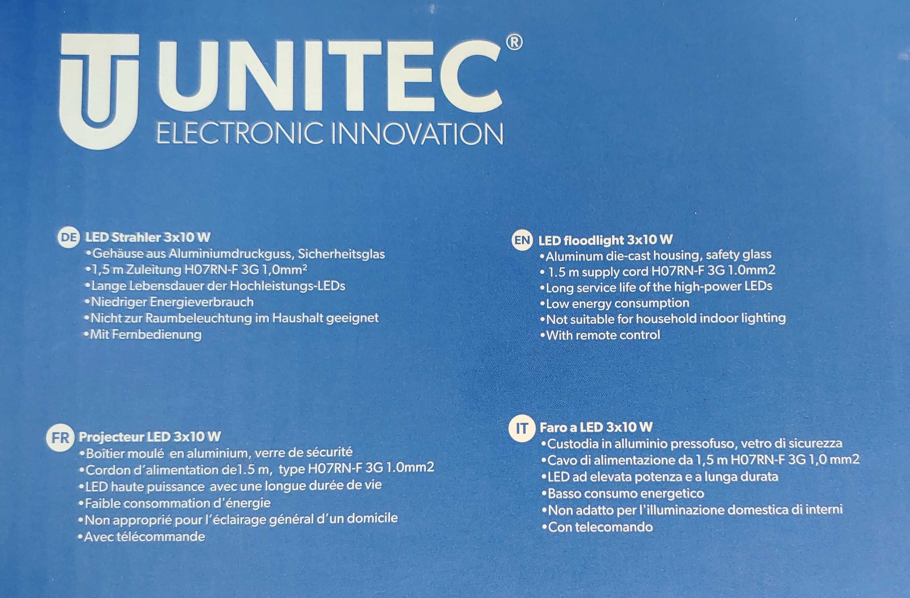 Naświetlacz LED UniTec KOLOR 3x10W 30W IP65 z pilotem zewnętrzny