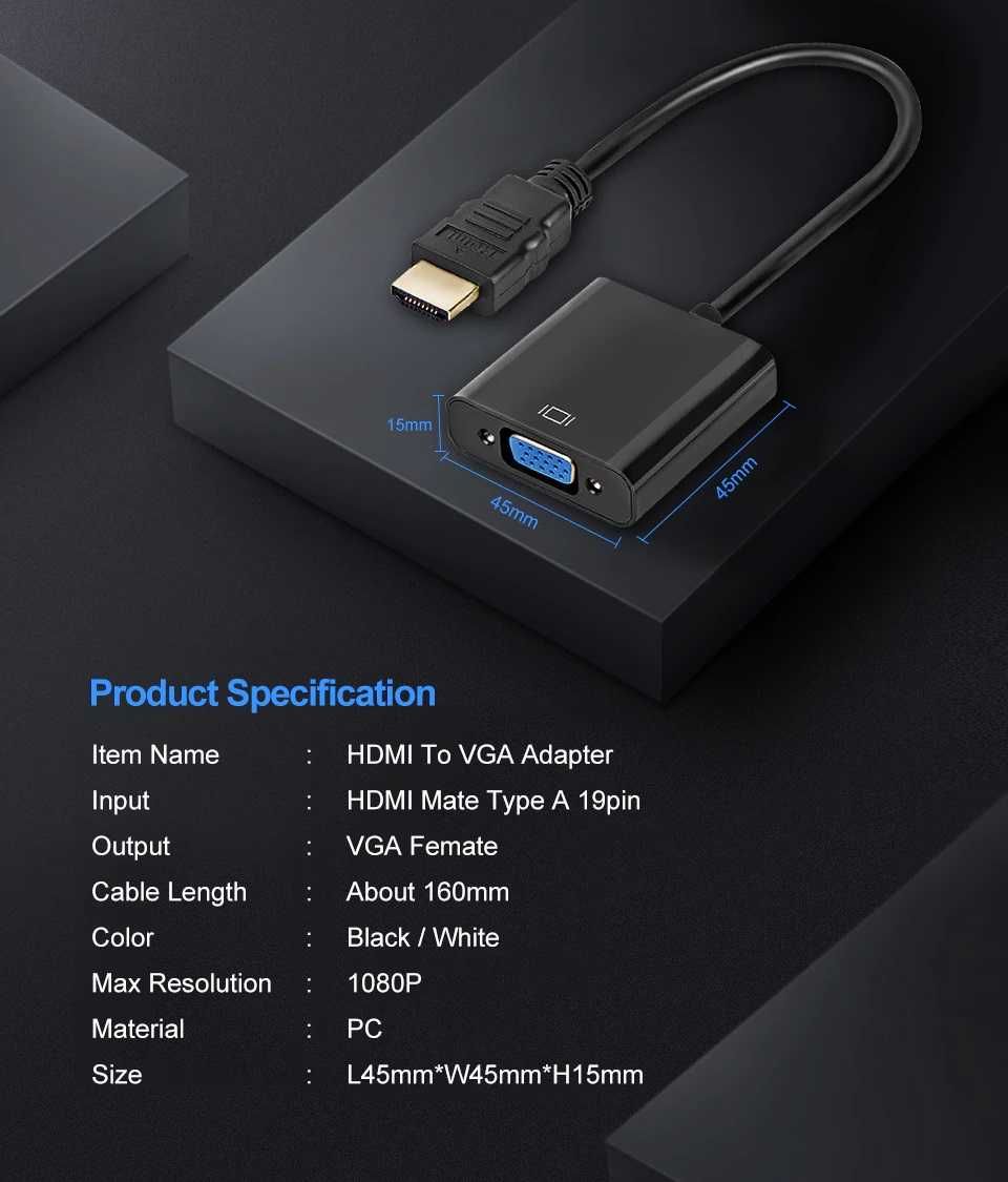 Адаптер HDMI - VGA Black / White