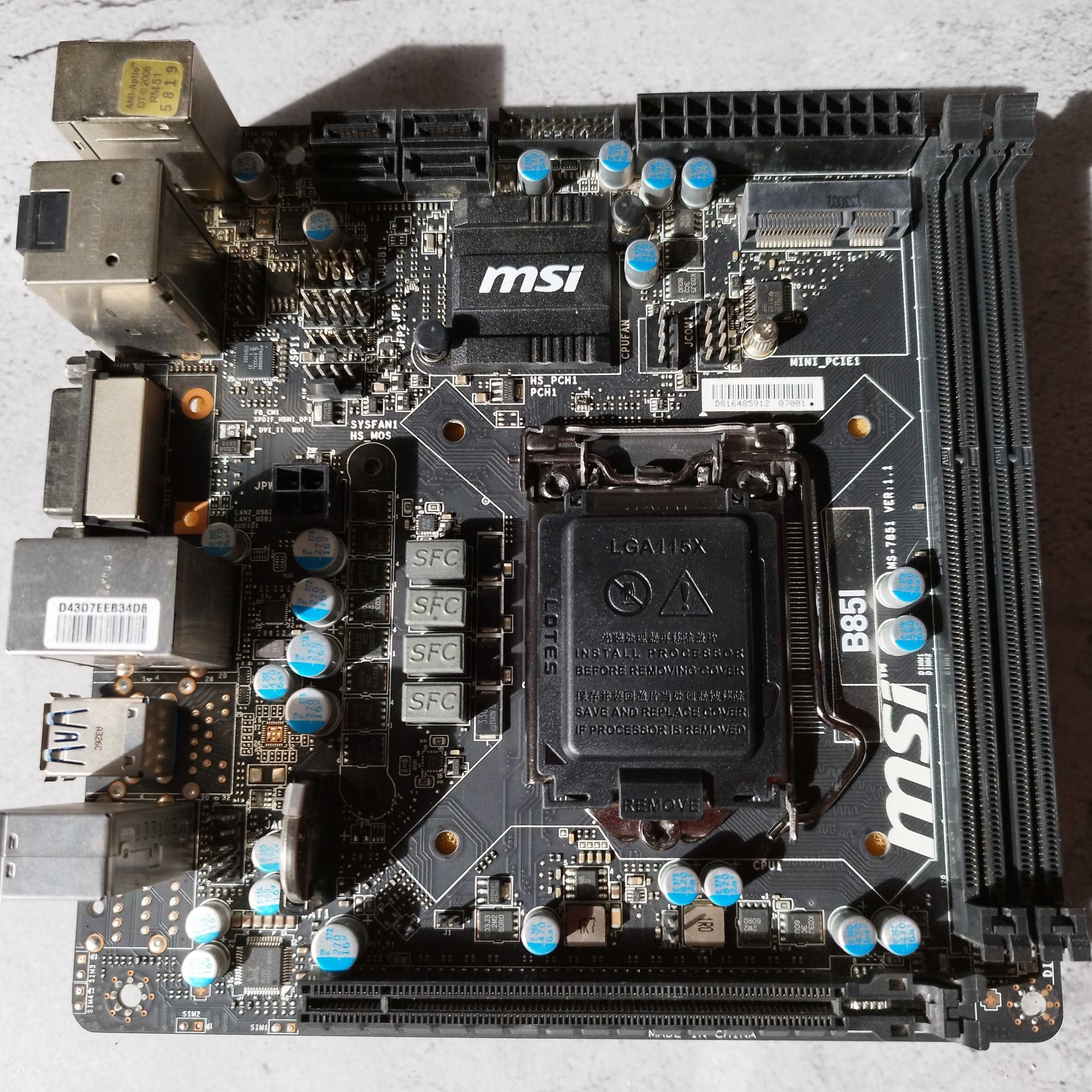 Płyta główna MSI B85I MS7851 MINI ITX STAN IDEALNY Socket 1150