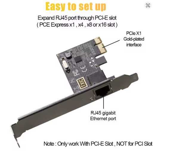 Karta sieciowa PCI-E 1000 Mbps | RJ45 Gigabit Ethernet | Realtek