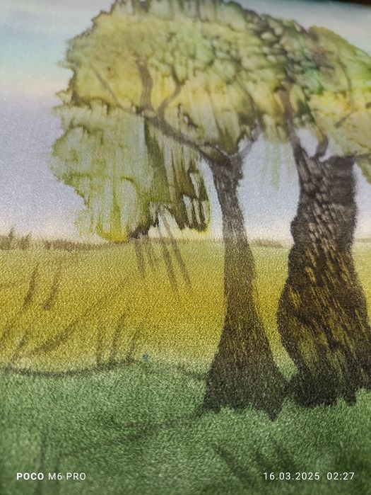Obraz drzewo malowany na jedwabiu w drewnianej naturalnej ramie 36x39