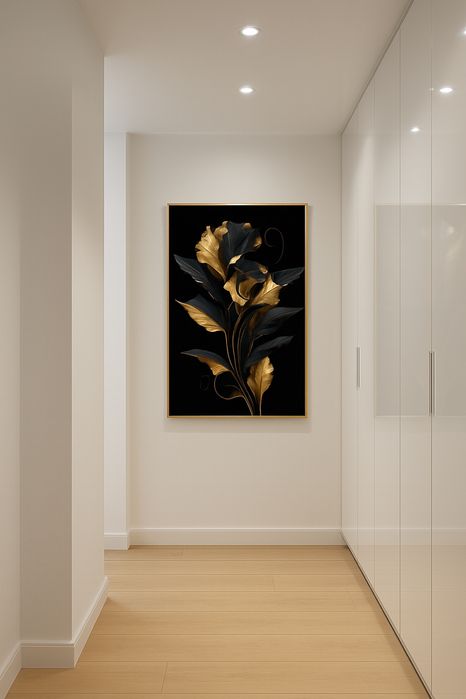 Plakat 40x60 cm na płótnie – Luksusowy Kwiat Czerni i Złota – Premium