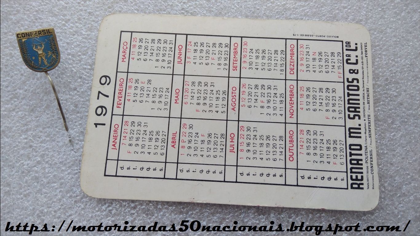 Calendário Confersil Monza RS de 1979 + Alfinete de Lapela Confersil