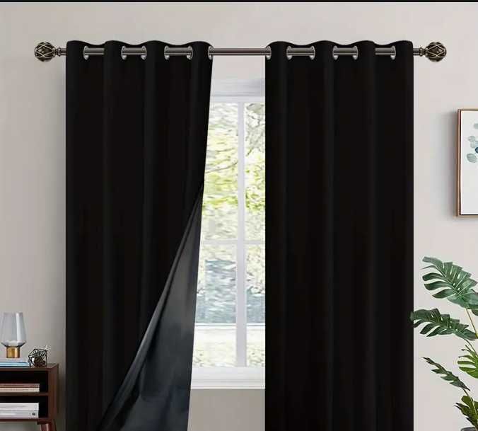 Par de Cortinados Blackout 100% À prova de Luz Grandes | Preto/Branco