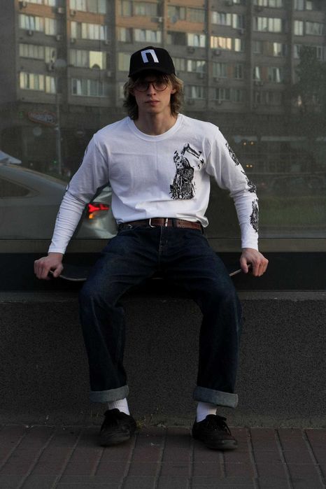 Новый Лонгслив Подмост Скейтбординг Малыш Антон Дисторшн Белый