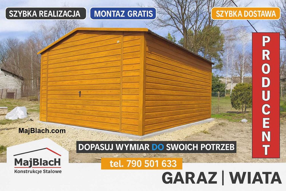 Mały Garaż Blaszany Drewnopodobny–Blaszak -Garaże Blaszane – Maj-Blach