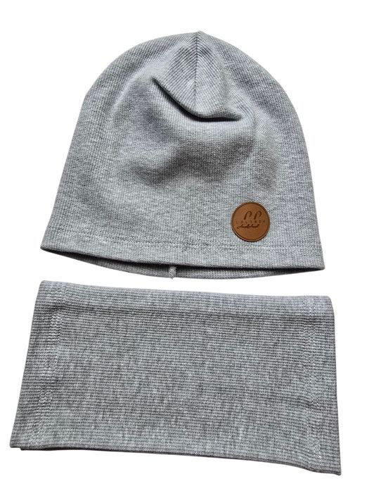 Czapka damska bawełniana z kominem nowa ciepla wygodna szara