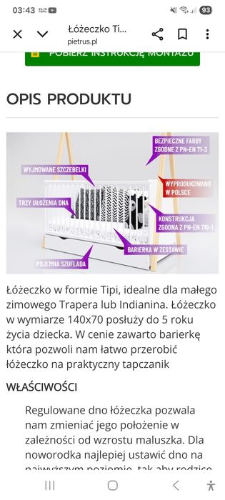 Białe łóżeczko 70x140 dla niemowlaka, dziecka, typu domek, Piętrus