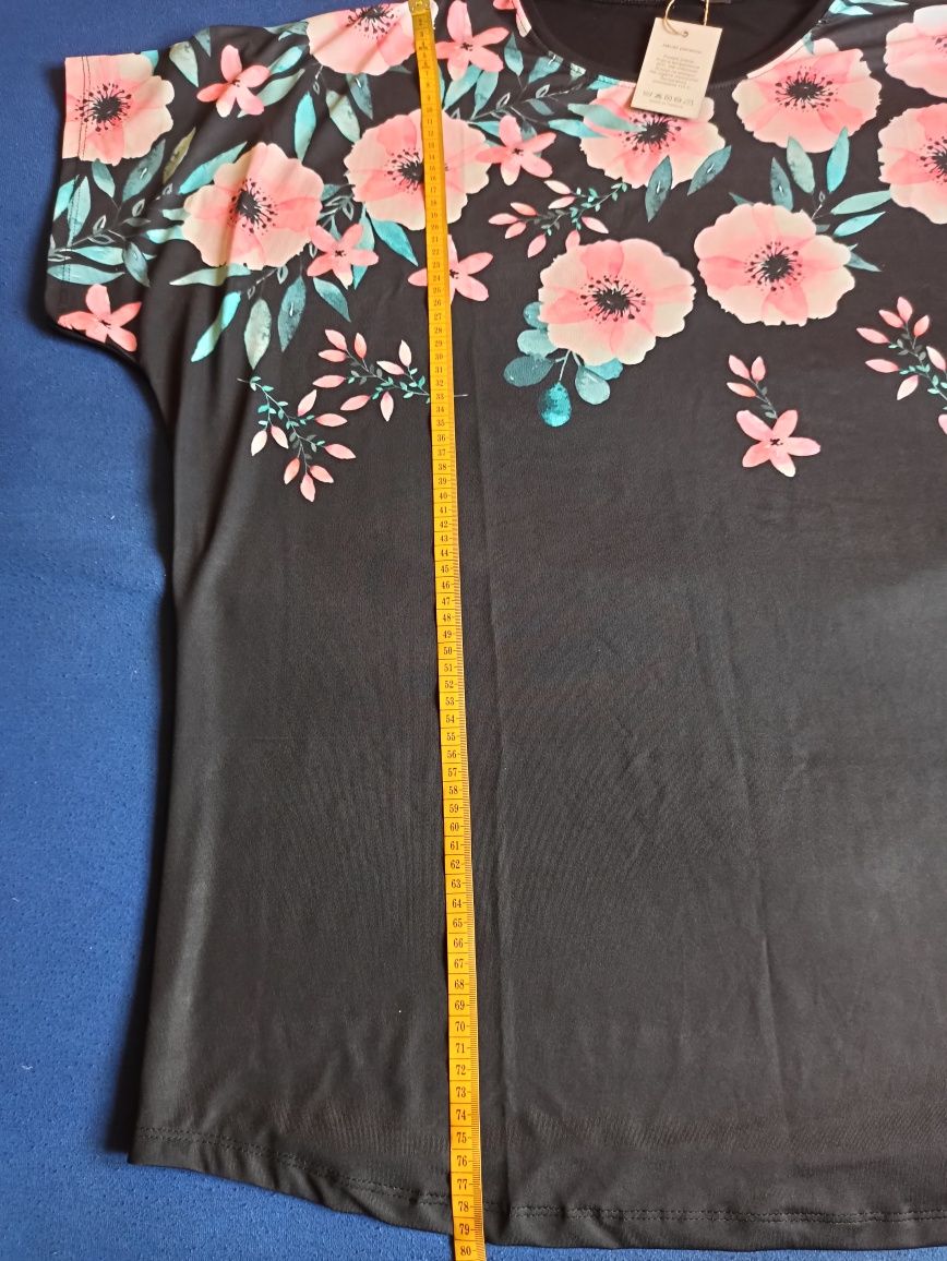 Tunika bluzka czarna w kwiaty turecka wiskoza