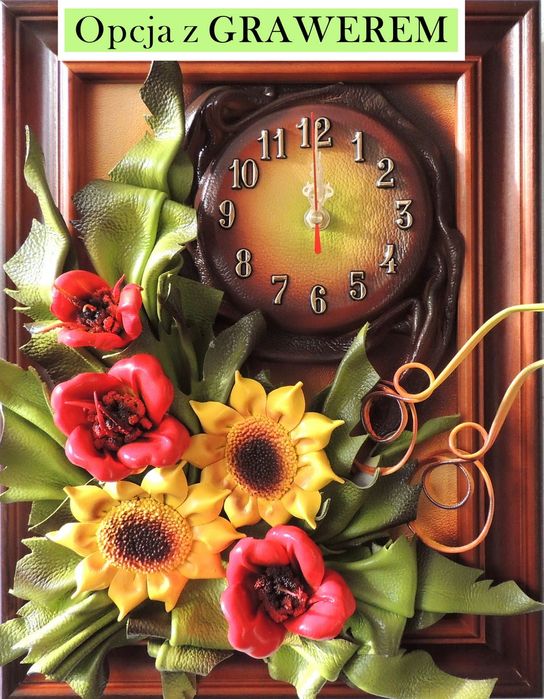 PREZENT NA JUBILEUSZ obraz i zegar "słoneczniki i maki" + GRAWER