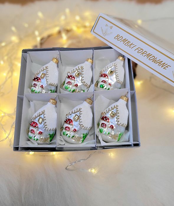 Bombki domki z grzybkami Nowe jak PRL 6 sztuk