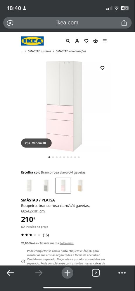 Roupeiro Rosa Claro