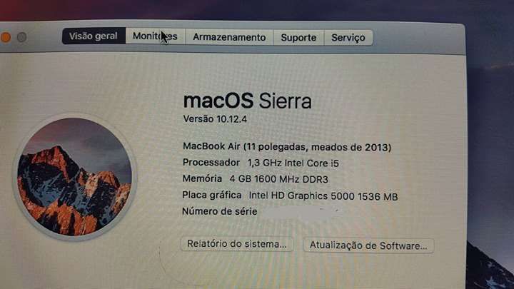 MacBook Air 11 Polegadas Meados 2013 Disco SSD 120GB i5 4GB