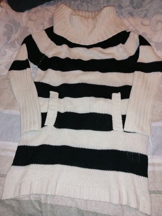 Vila, nowy sweter w paski, dłuższy z golfem Rozm. Oversize