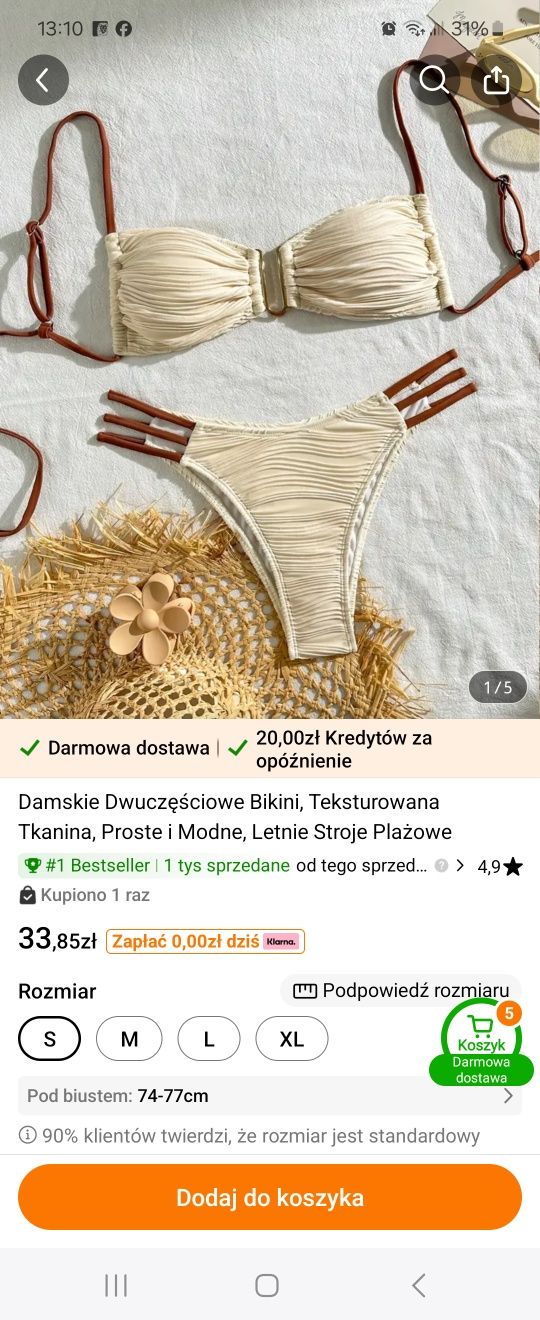 Nowy strój kąpielowy,  rozm. S