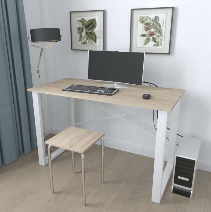 Письменный стол компьютерный 75x120x60 белый металл ДСП дуб сонома