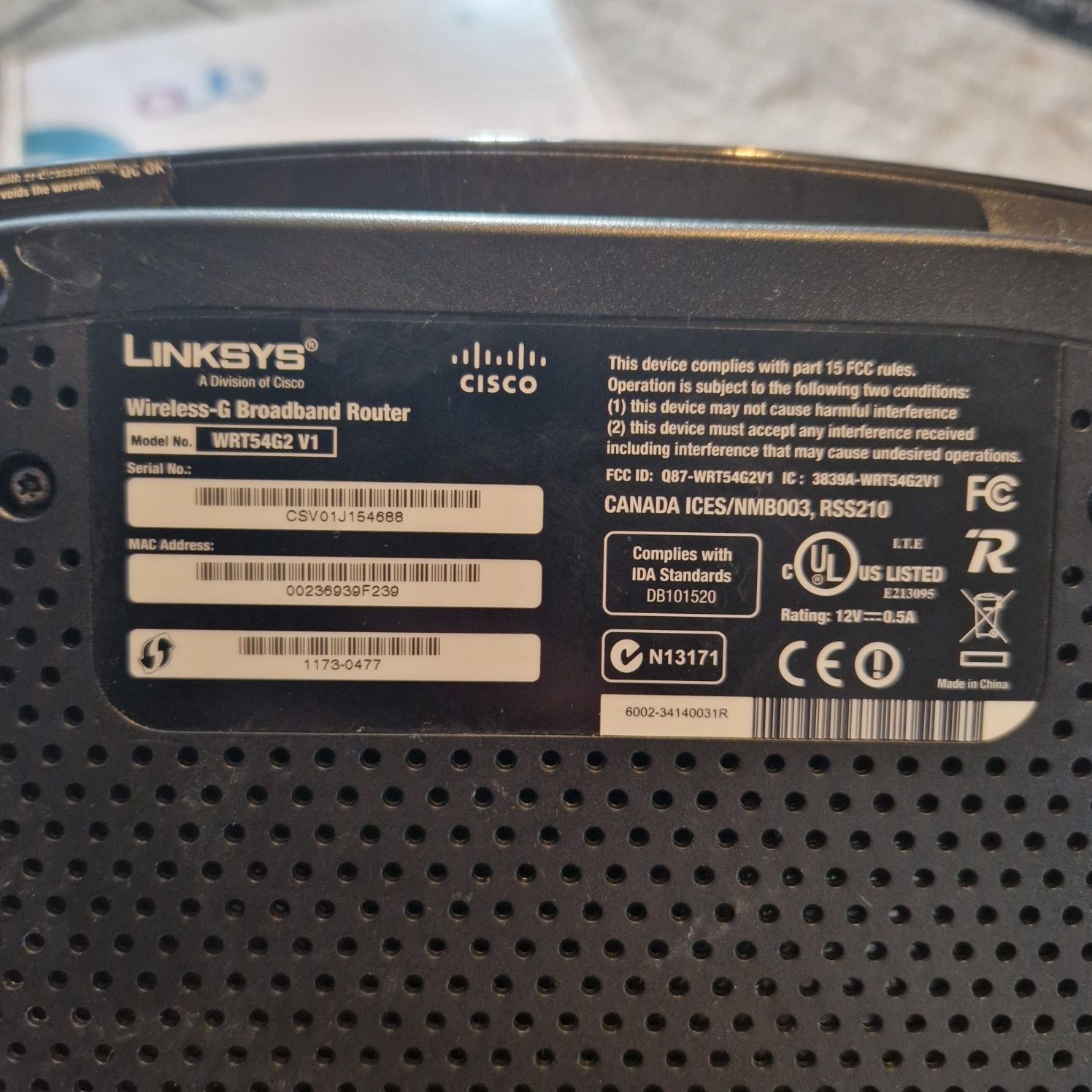 Linksys wrt54g2 v1 router internetowy