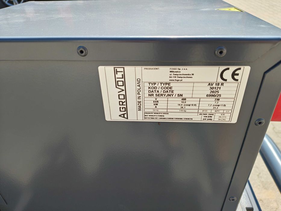 Agregat Agrovolt Fogo AV18R Nowy 14.4 KW 230/400V