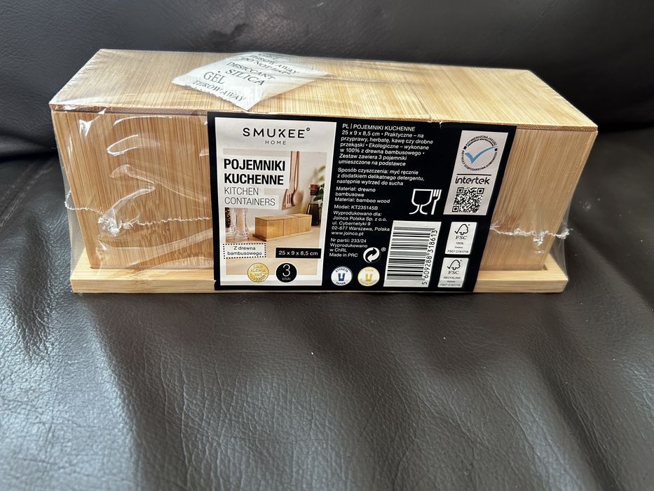 Smukee Pojemniki kuchenne bambusowe 3szt 25x9x8,5cm