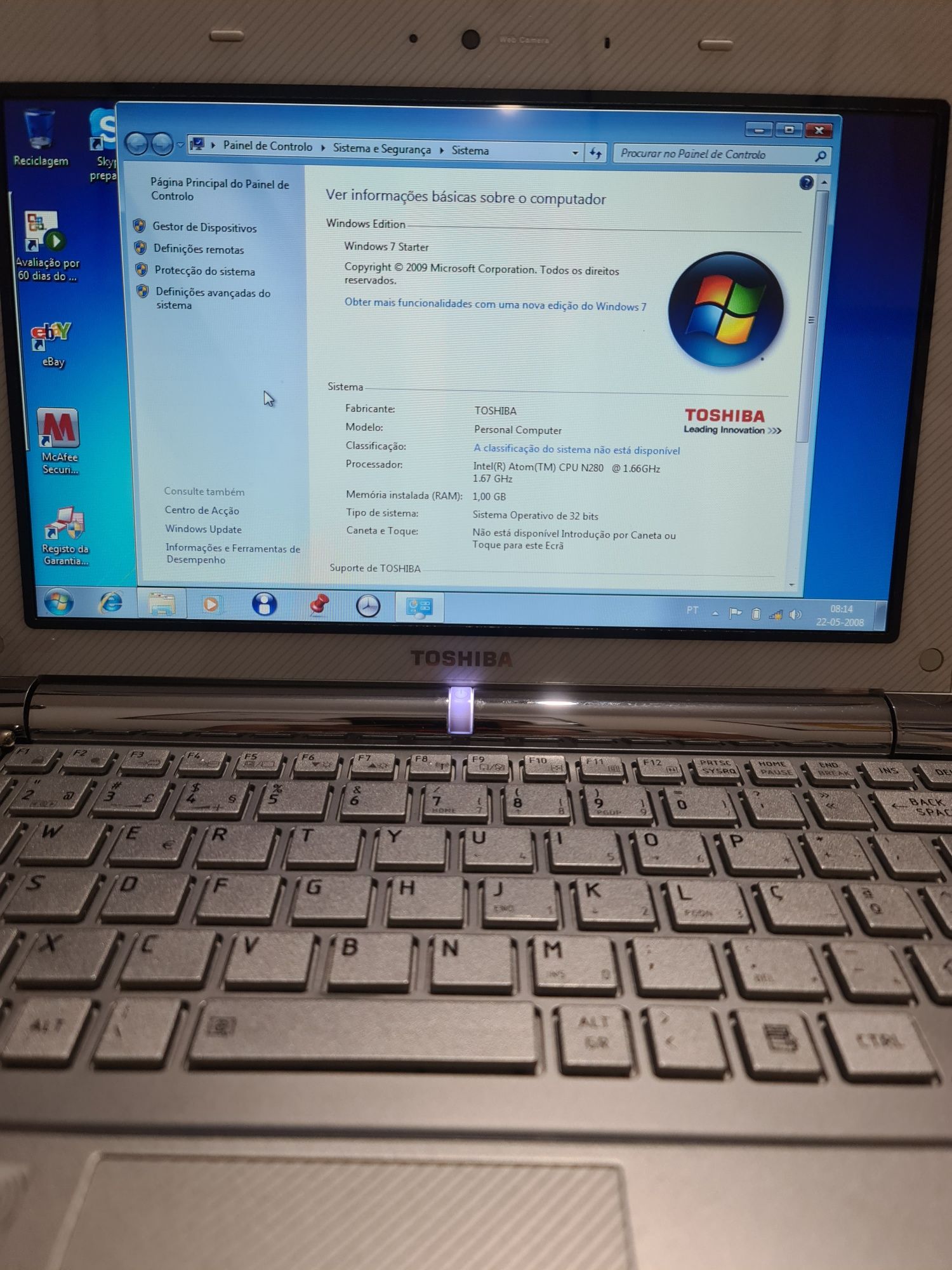 Toshiba Netbook NB200-12R - a funcionar em pleno!