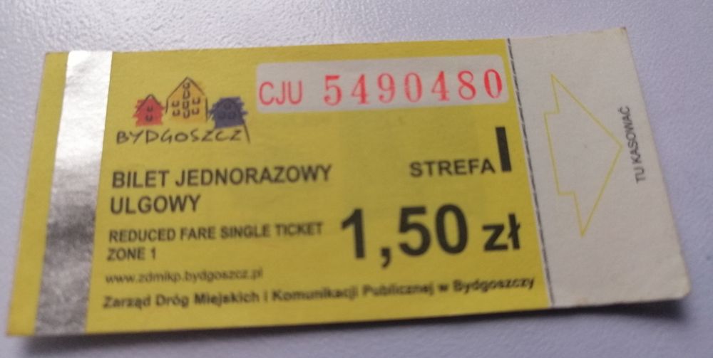 Zestaw trzech biletów ulgowych mzk Bydgoszcz