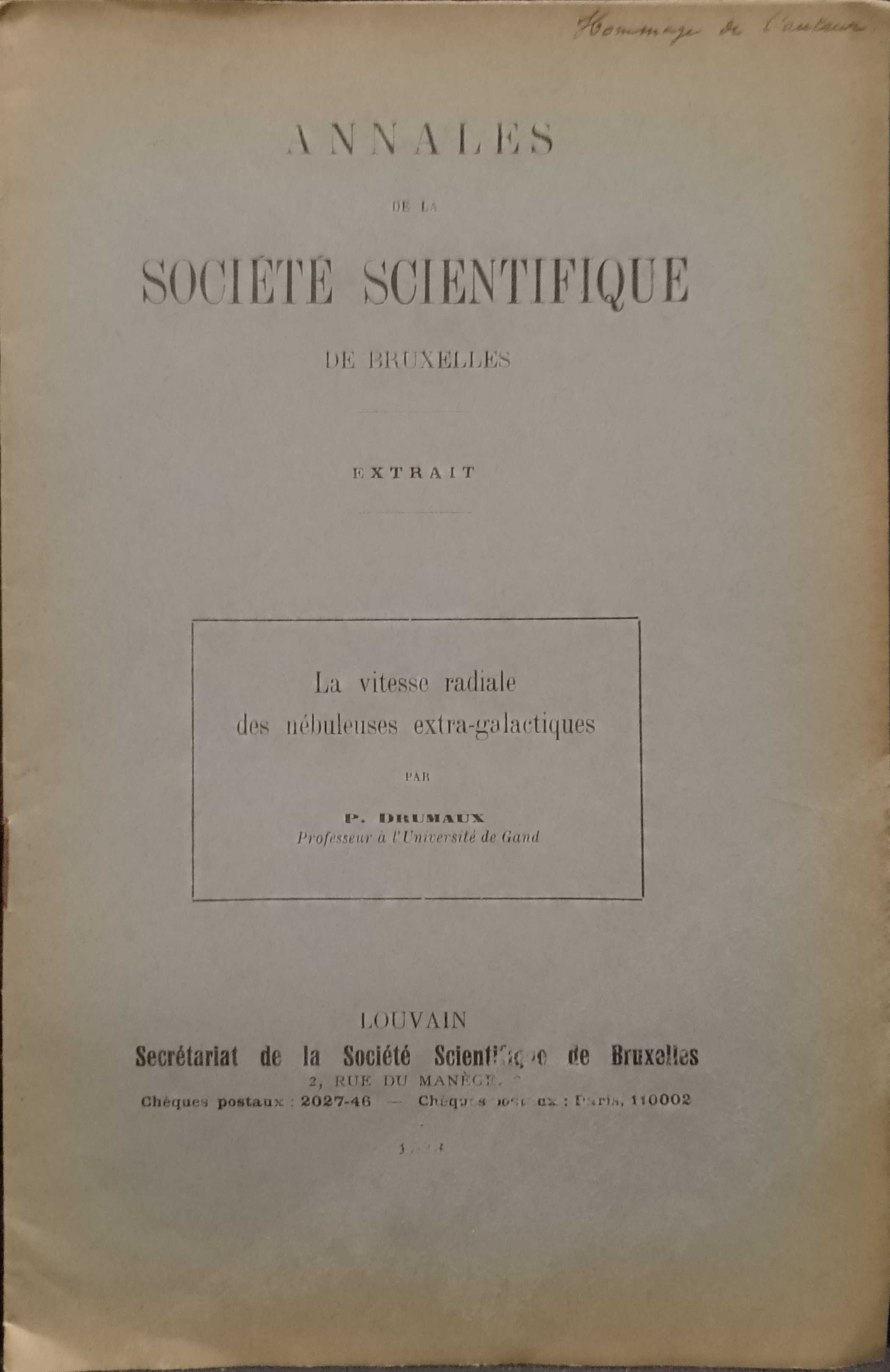 Annales de la Société Scientifique de Bruxelles (Extrait) - P. Drumaux