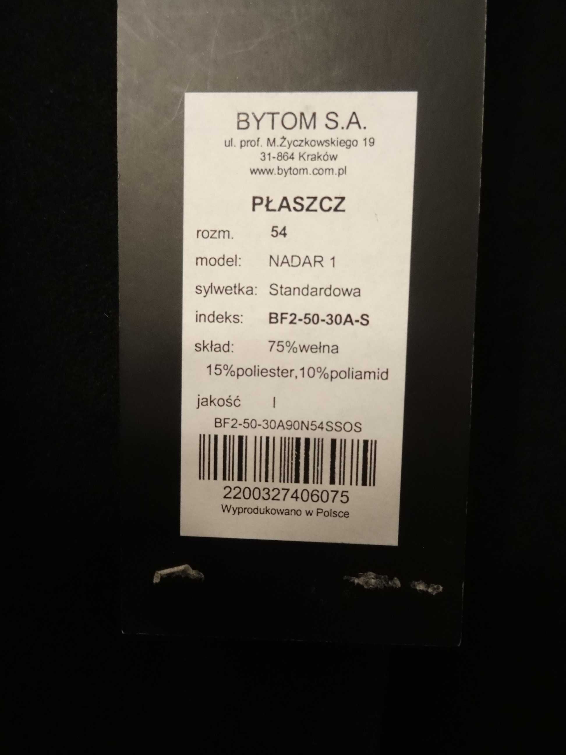 Płaszcz męski BYTOM -nowy czarny-75 % wełna