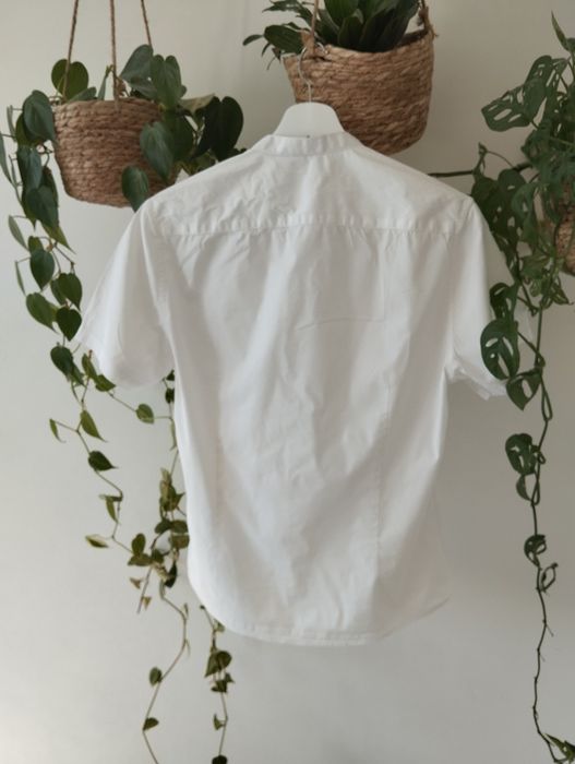 Biała, letnia koszula męska, krótki rękaw, czarne guziki r. A ASOS