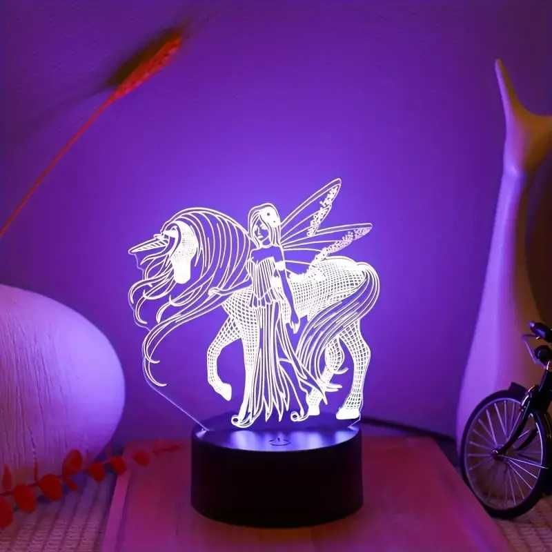 Lampka Nocna 3D Led Smart Wróżka z Jednorożcem 7 Kolorów