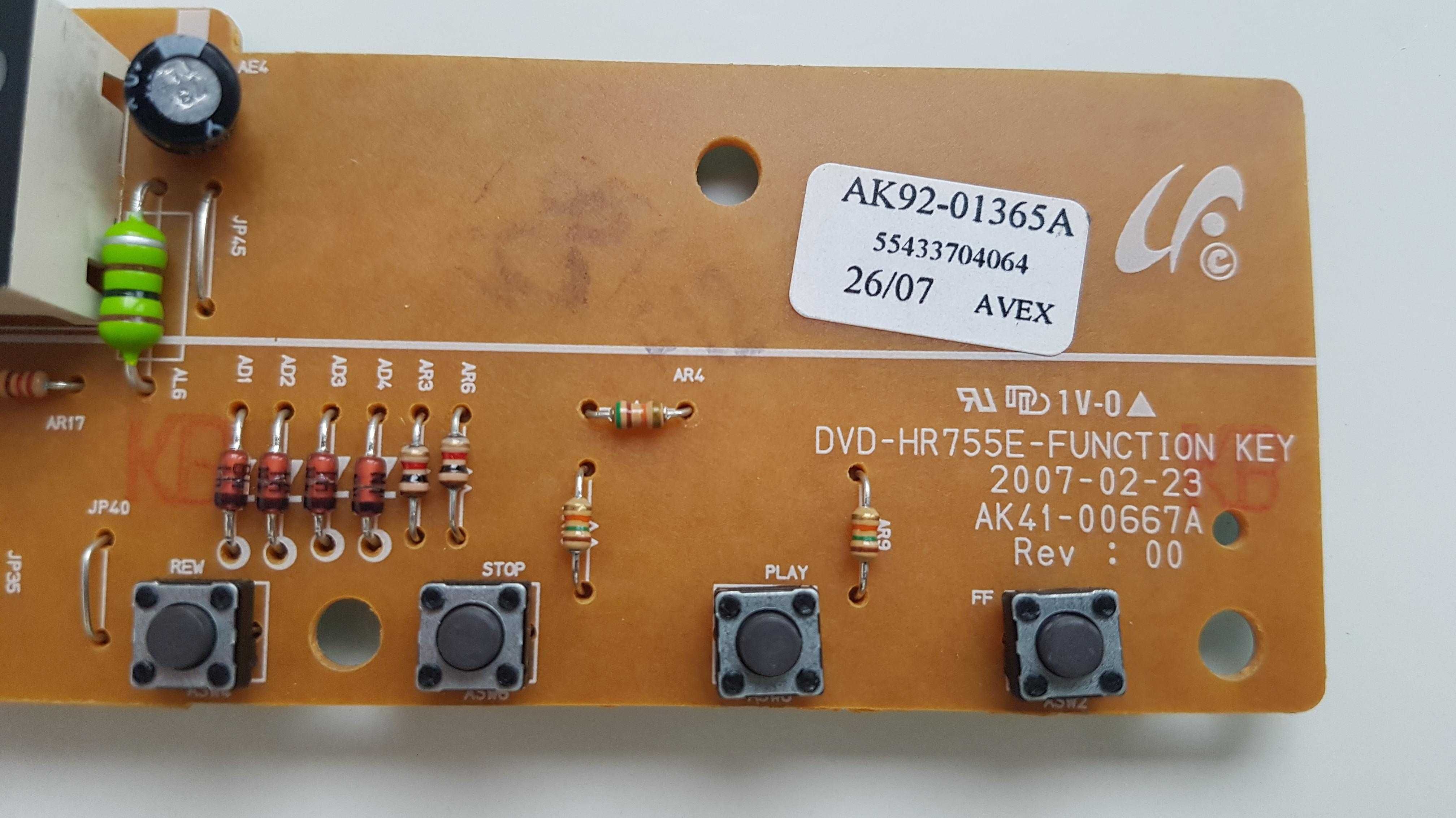 Samsung DVD-HR753 HR755 kino domowe PCB wyświetlacz przyciski