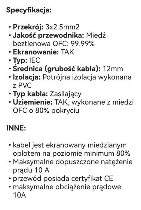 Kabel zasilający audio Melodika 3x2.5 mm dł 1.0m Wtyki Audiocrast