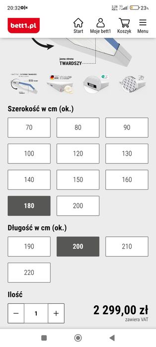180x200 DOSTAWA GRATIS Bett1 BodyGuard Materac też są 160x200 140x200