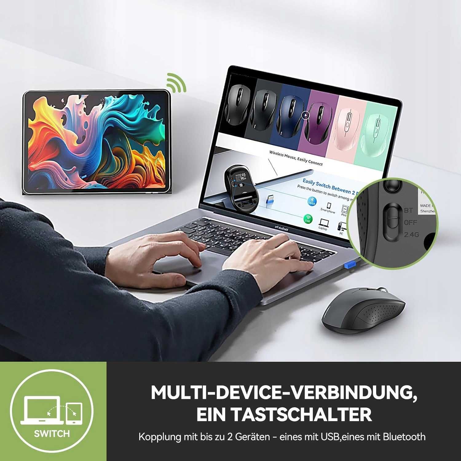 Mysz Bezprzewodowa Do Komputera 2.4Ghz/Bluetooth Szara