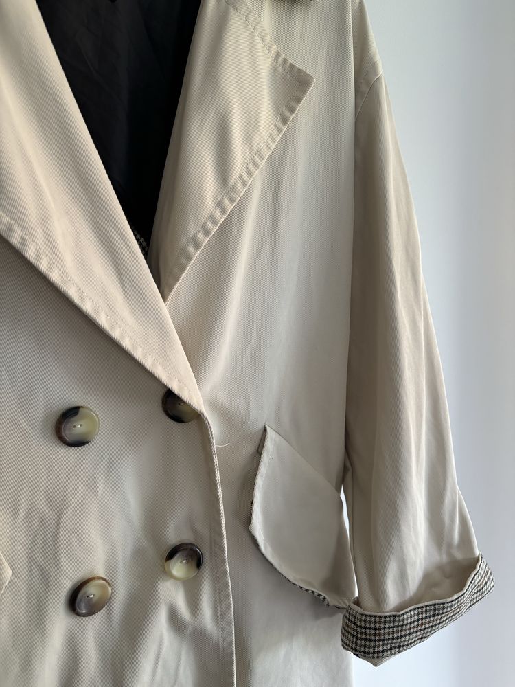 Zara dwurzedowy płaszcz wiosenny trencz beżowy kremowy XL 42