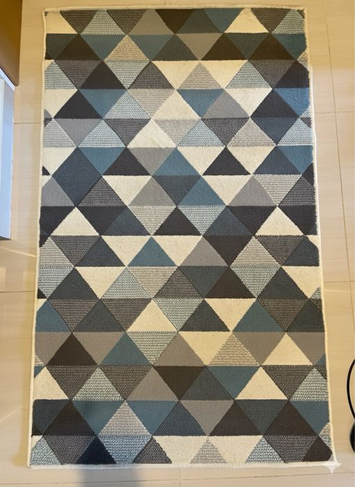 Chodnik Dywanik Geometryczny 100x160 cm – Szary/Niebieski/Beż