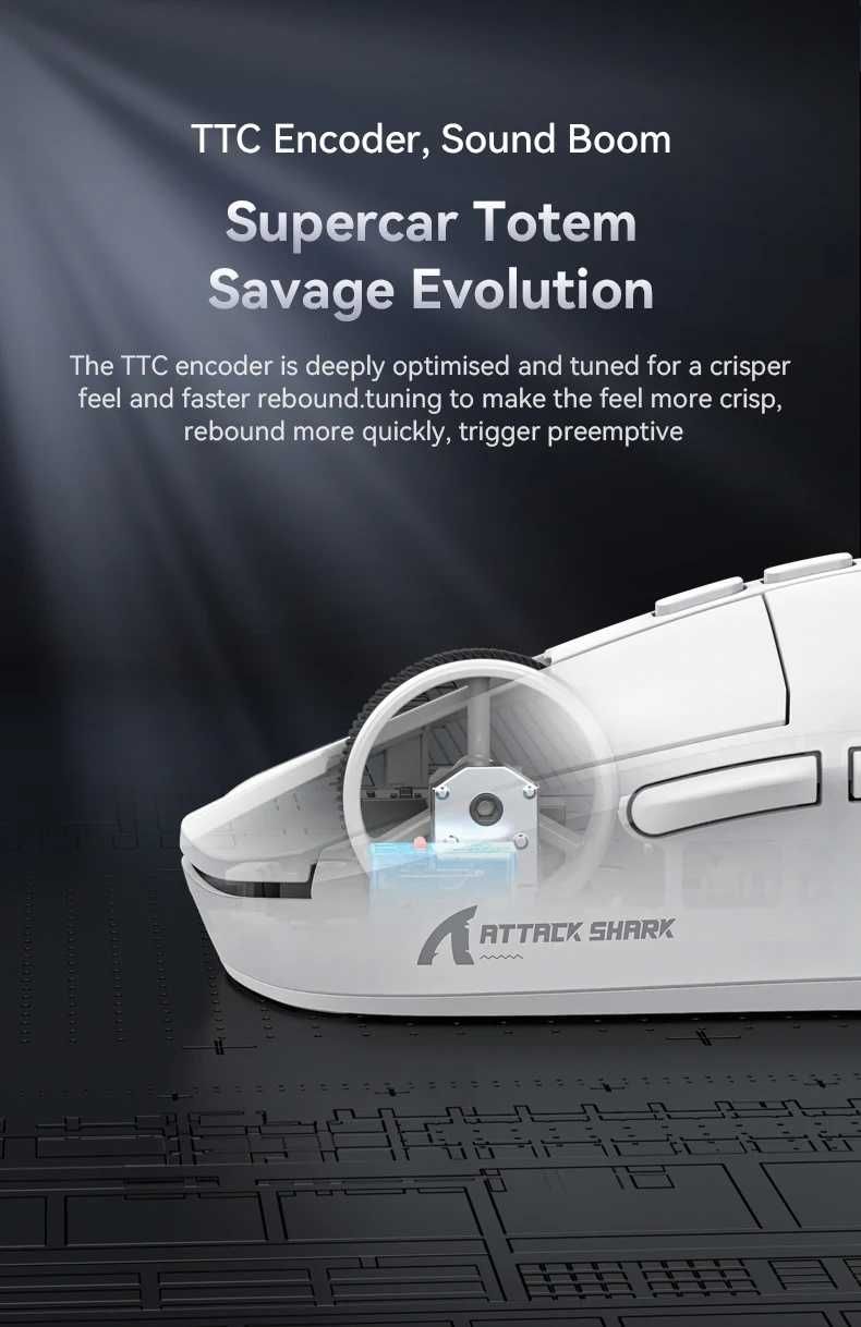 Игровая мышь Attack Shark X6 PAW3395 с зарядной базой Bluetooth White