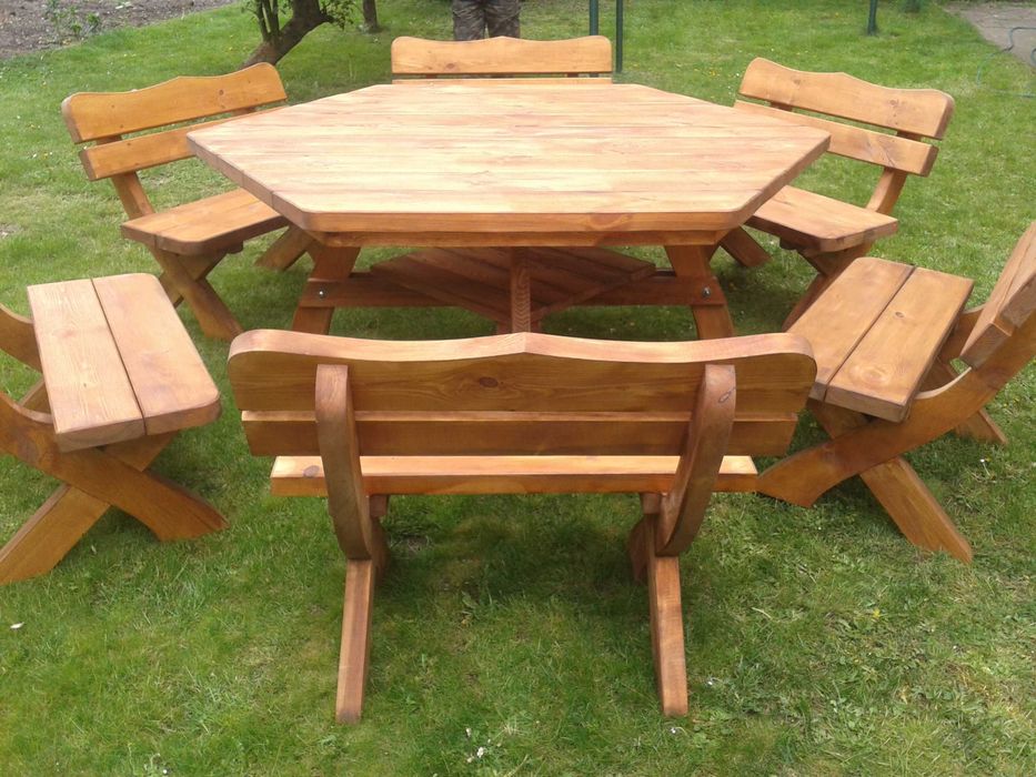 Meble ogrodowe - komplet sześciokątny duży