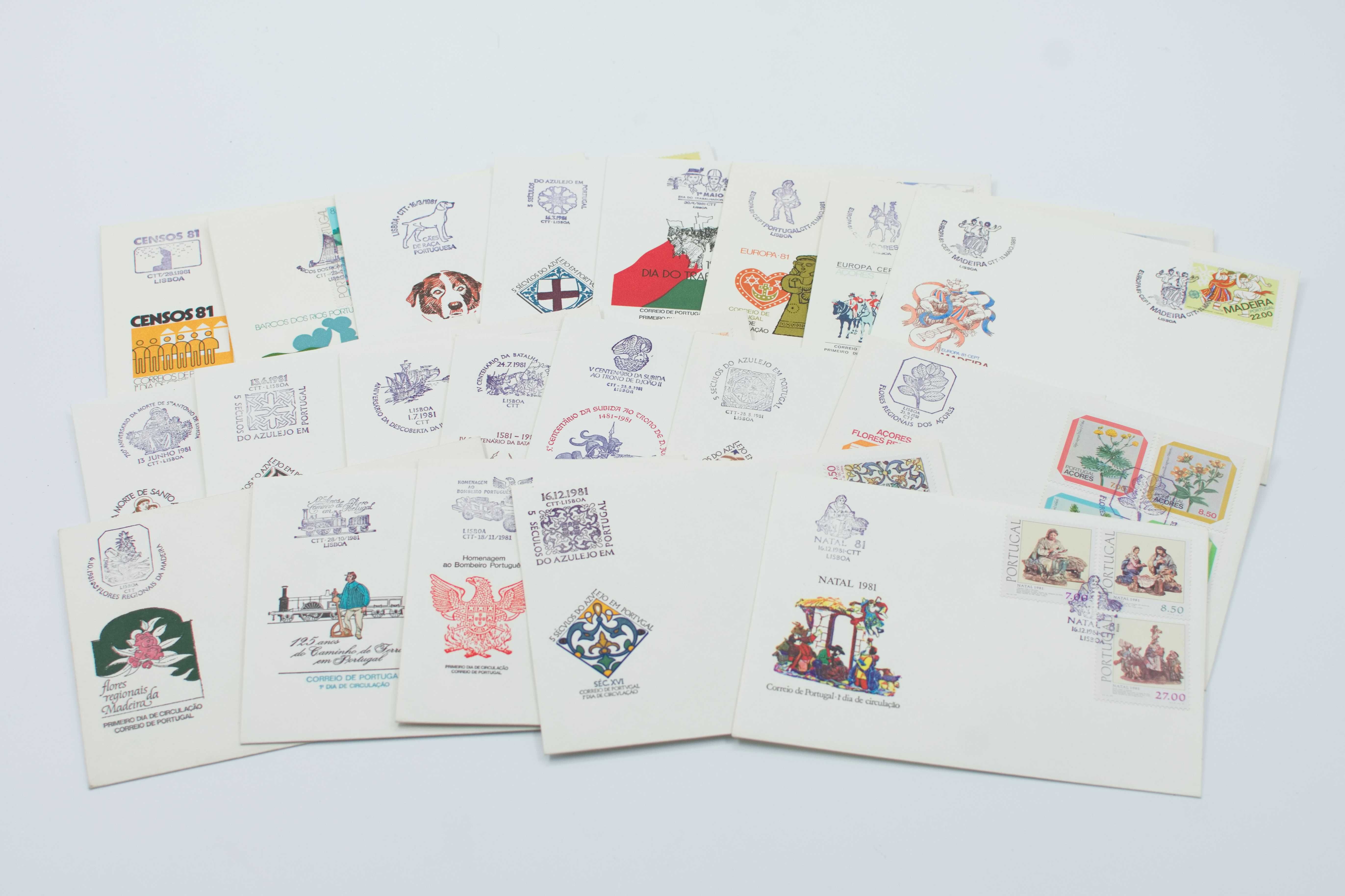 Coleção 20 sobrescritos FDC, selos e pagelas emitidos pelos CTT - 1981