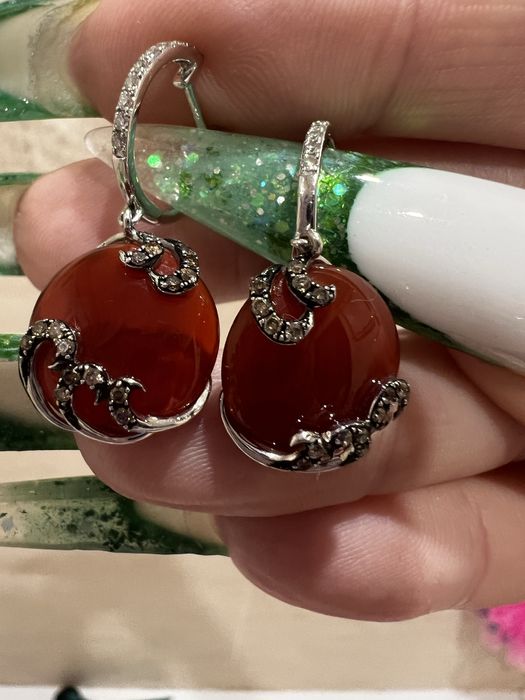 Комплект с агатом и бриллиантами 585 пр.в белом золоте