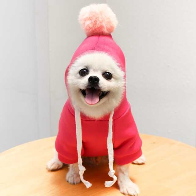 Różowa Bluza dla Psa z Kapturem i Pomponem XL