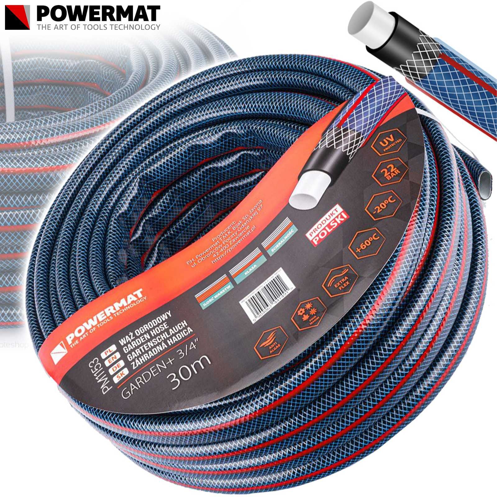 POWERMAT Wąż Ogrodowy Do Wody 3/4'' 30m 4 Warstwowy 22 Bar Pcv PM1153