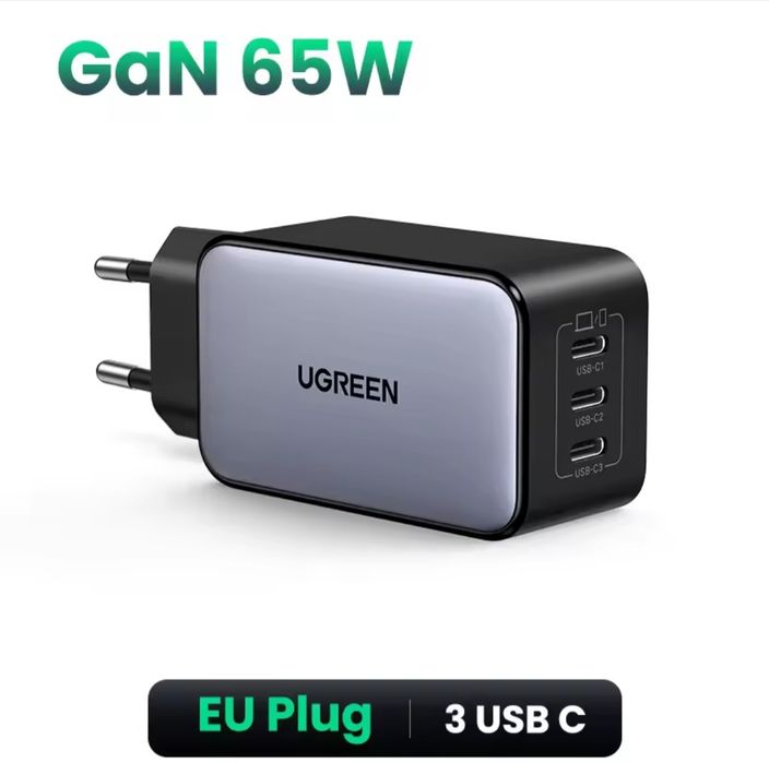 Зарядний пристрій Ugreen 65W GaN адаптер для ноутбука зарядка