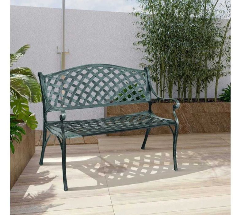 Klasyczna Ławka Ogrodowa Parkowa Aluminiowa Zdobiona 103 x 55 cm