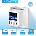 Szybka ładowarka ASOMETECH 40W USB 4-portowa z wyświetlaczem LED
